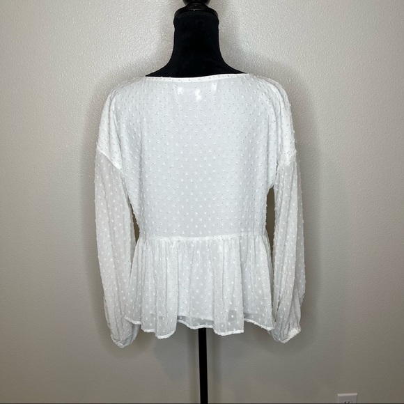 Cupcakes And Cashmere Amber Split-Neck Long-Sleeve Metallic Dot Peplum Blouse - Picture 9 of 13